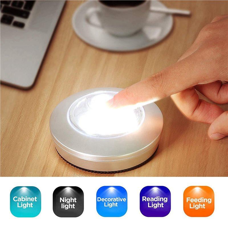 B-Est 20 Pack LED Battery-Powered Wireless Night Tap Press Lamp Stick-On Push Safe Lights For Hallway Kitchen Bedroom Silver