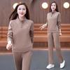 2 Pcs/Set Women Sweatshirt Pants Suit Zippered Stand Collar Long Sleeves Sport