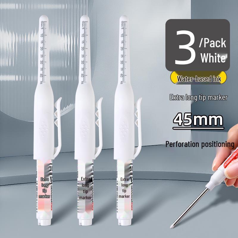 Extra-Long Tip White Oil-Based Marker: Durable, Non-Fading, Deep-Hole Pen for Construction.