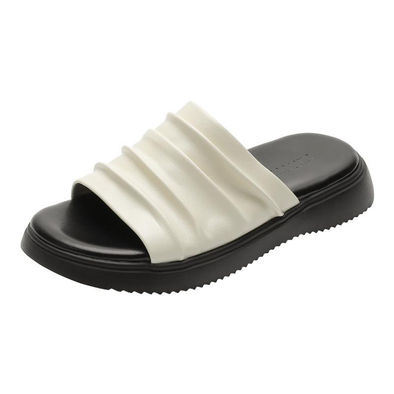 Spot! Slack pleated Bangkok drag flat-bottomed slippers 2025 summer new soft-soled slippers that are not tired of feet