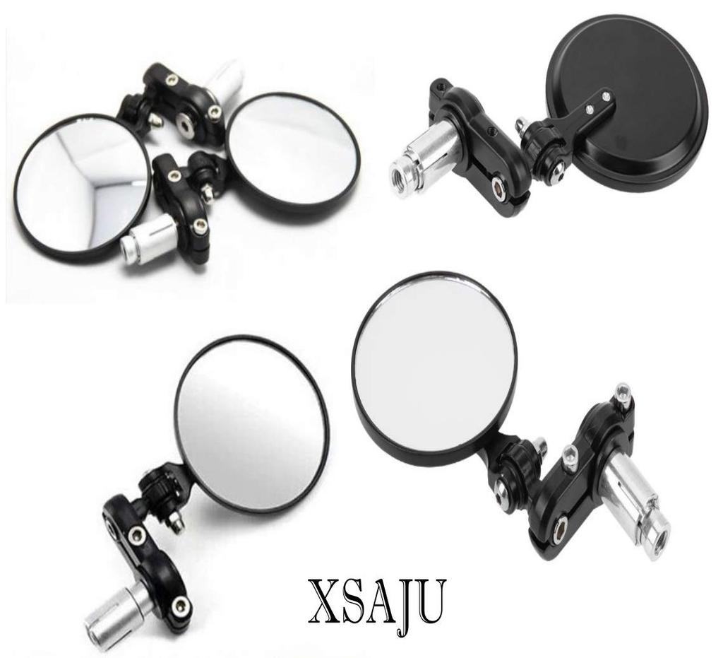 XSAJU Motorcycle Mirror, Left & Right Set, Bar-End Mirror, Universal, Round Shape, Foldable, Black