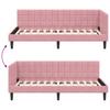 L shaped bed frame with headboard pink 100 cm x 200 cm velvet