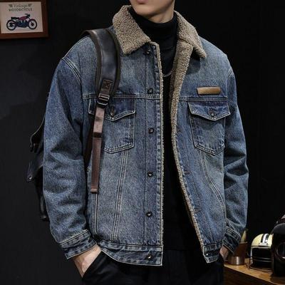 Мужская модная американская ретро джинсовая куртка с подкладкой из овчины - Теплое и стильное зимнее пальто