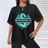 You Can Certainly Try  Vintage Cyan Blue Dragon Tshirt Casual Pattern Print Tee Shirt