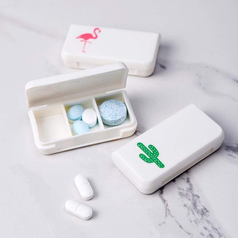 Portable Pill Box With 3 Compartments Cute Pattern Sealed Lid Perfect For Travel Outdoor Daily Medicine Use