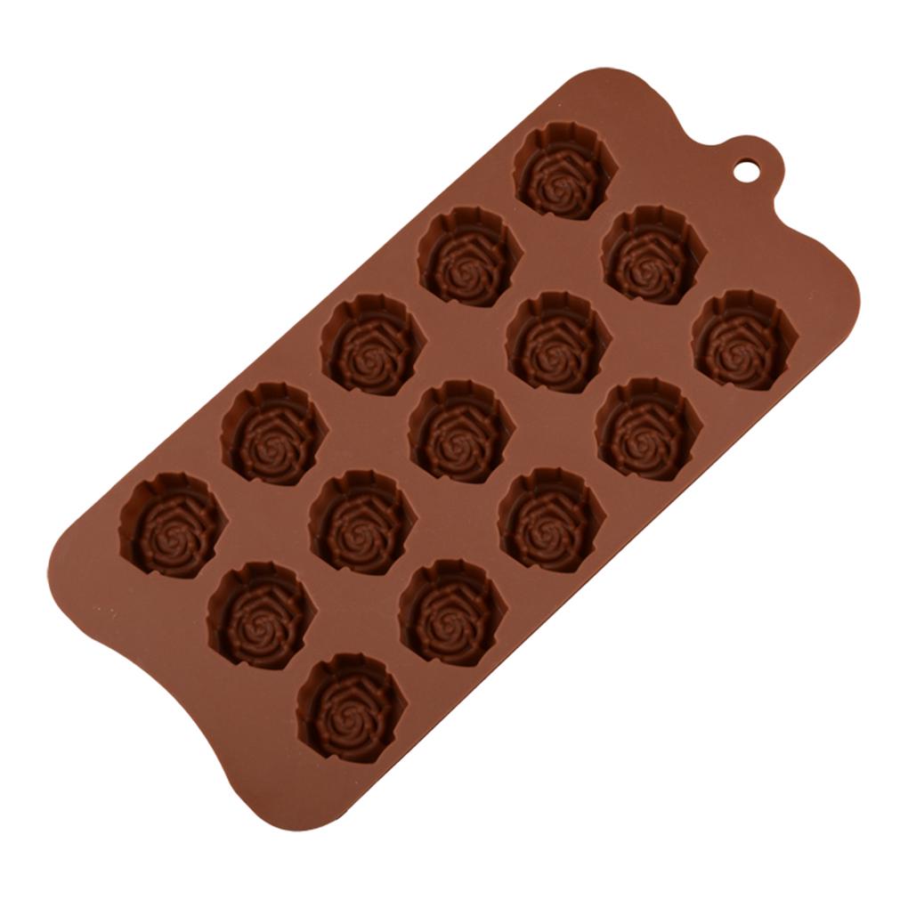 15-grid Silicone Chocolate Mold Reusable Rose Flower Shape Molds Cake DIY Crafting Handmade Kitchen Baking Mould for Biscuits