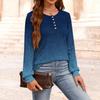 Women's Fashion V-Neck Button-Up T-Shirt With Gradient Print Long-Sleeved Top