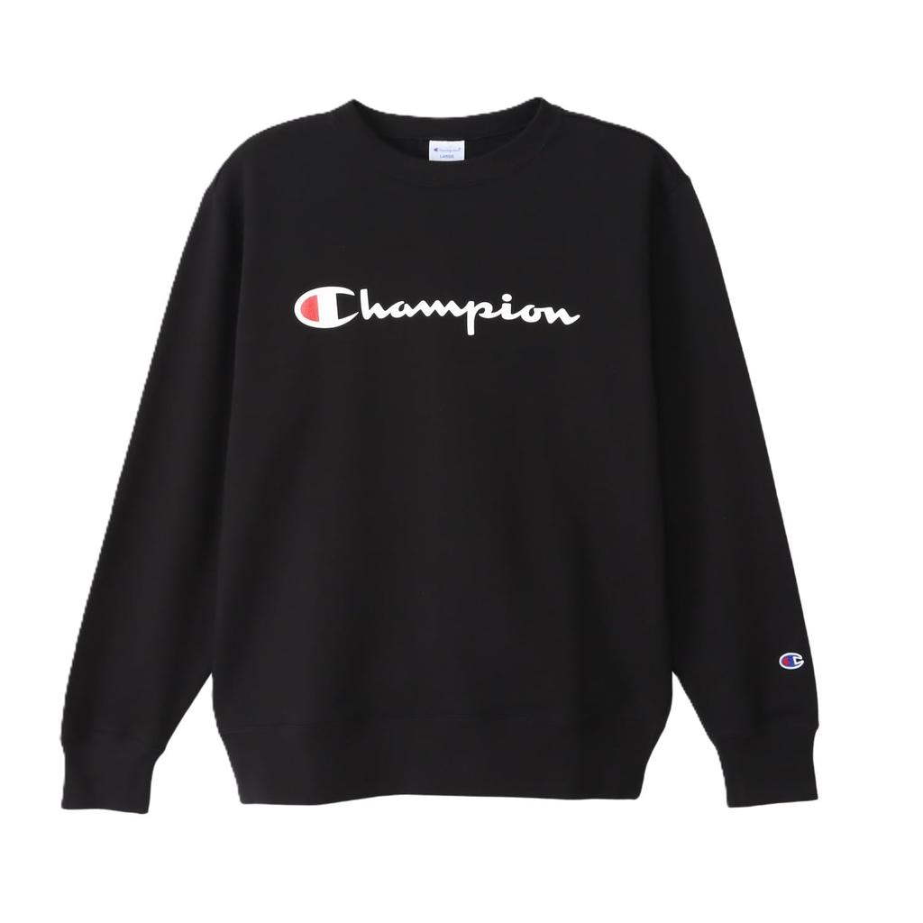 Long Script Crew Neck Basic L [Champion] Sweatshirt, Sleeve, Fleece, Logo, Sweatshirt, C8-W043Z, Men's, Black,