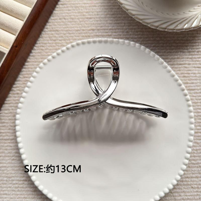 Women Large Silver Metal Hair Claw 1Pcs Elegant Punk Style No Hair Damage Hairpin for Curly Straight Hair Use