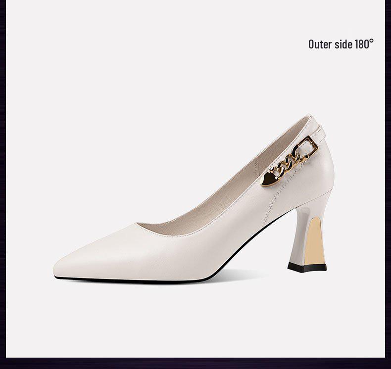 Черные кожаные туфли с острым носком и массивным каблуком - Коллекция Весна 2025: Универсальные, Профессиональные Женские Туфли на Высоком Каблуке