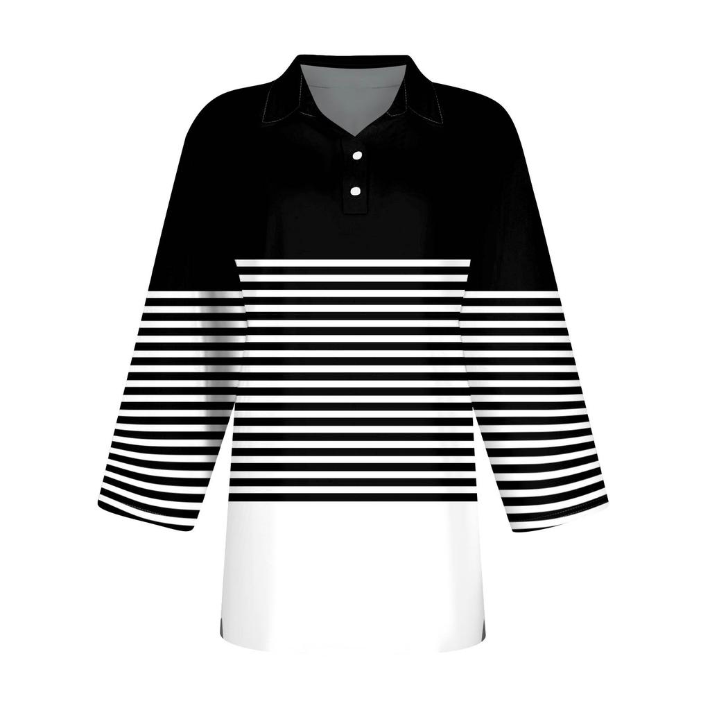 Женская модная повседневная рубашка с короткими рукавами 3/4 с лацканами и принтом, женские топы на пуговицах