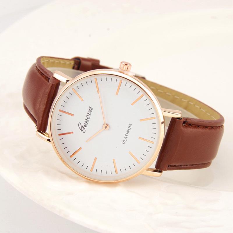 Женские ультратонкие кварцевые часы Geneva с кожаным ремешком: Унисекс Мода с Дизайном Двух Рук