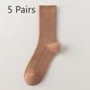 5 Pairs of Female Autumn and Winter New Pinstripe Pure Cotton Comfortable Fashion All Go Perspirant Breathable Tube Socks