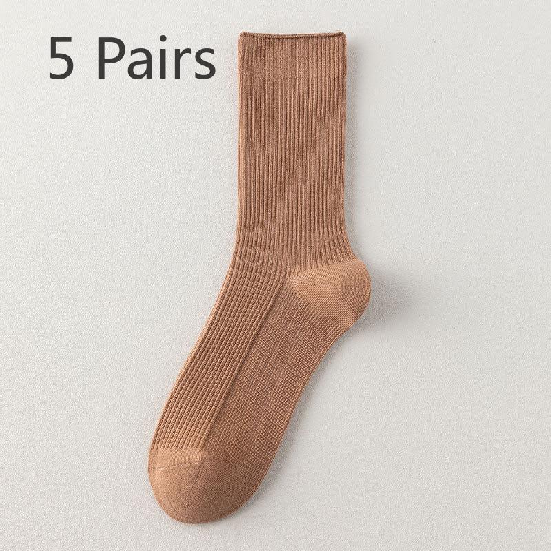 5 Pairs of Female Autumn and Winter New Pinstripe Pure Cotton Comfortable Fashion All Go Perspirant Breathable Tube Socks