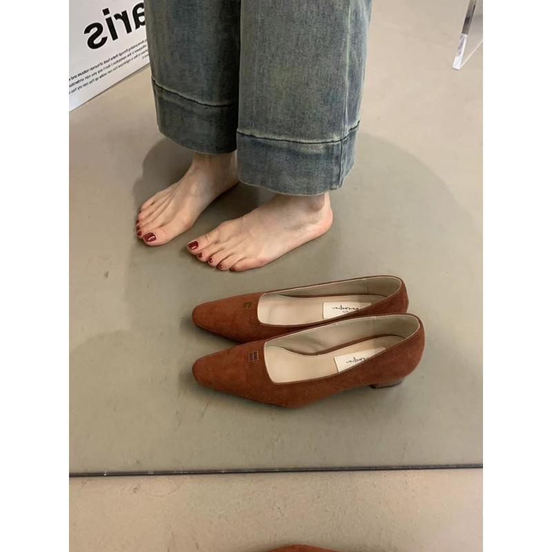 Знаменитость Xiaoxiangfeng высокие каблуки женские замшевые маленькие кожаные туфли с золотой пряжкой носить Мэри Джейн одинарные туфли весной и летом