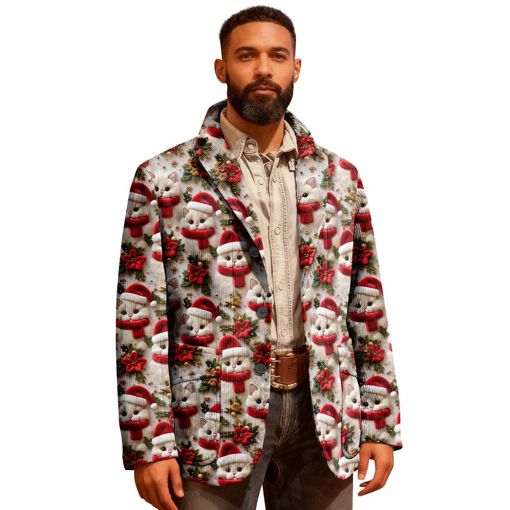 Мужской уродливый рождественский вельветовый теплый карманный пиджак-кардиган, мужской повседневный костюм