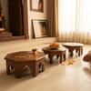 Indian Wooden Painted Chowki Table Set of 3 -Bajot Side Tables Style Side Tables with Brass Inlay  Pooja Ethnic Boho Home Decor Bajot