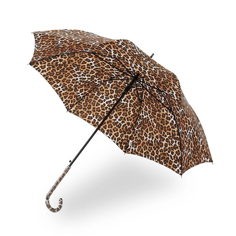 Automatic Long Handle Umbrella Leopard Print Fashion Rain Sun Women 8-Rib Fiberglass Frame