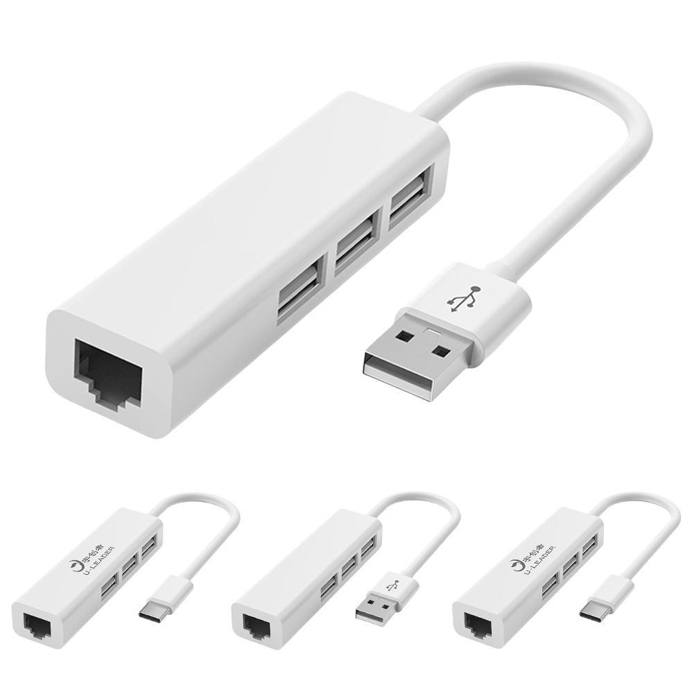 Сетевая карта LAN Type-C на RJ45, 4 порта, 4 в 1, USB 2.0 Хаб, USB2.0 Type-C RJ45, Разветвитель Type-C, 10 Гбит/с, для Настольного Компьютера PC