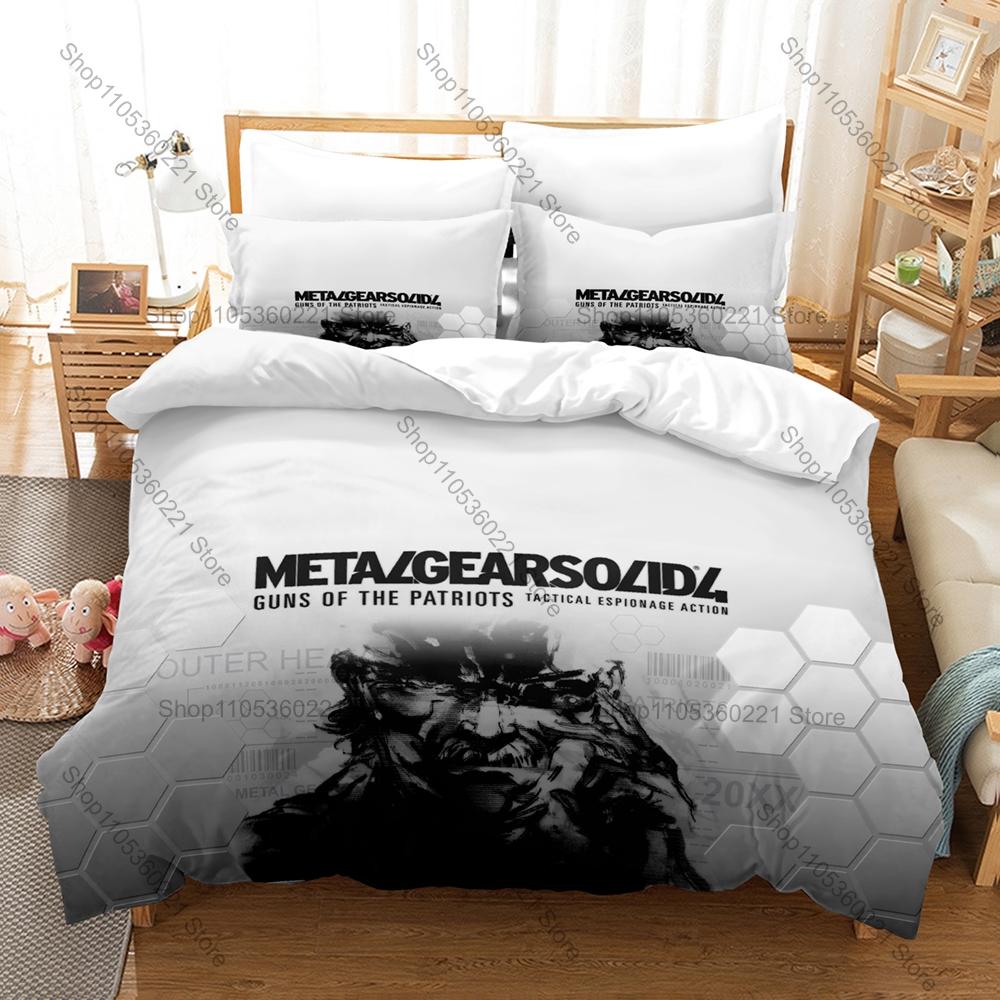 Metal Gear Solid Solid Snake Duvet Cover + 2 Pillowcases Camo Solid Snake Tactical Graphic 3Pcs Zipper Quilt Cover Retro Stealth