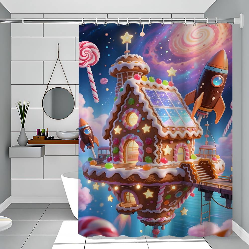 GAEGingerbread House Christmas Candy Modern Simple Shower Curtain Bathroom Decorative Polyster Shower Curtain With Hook