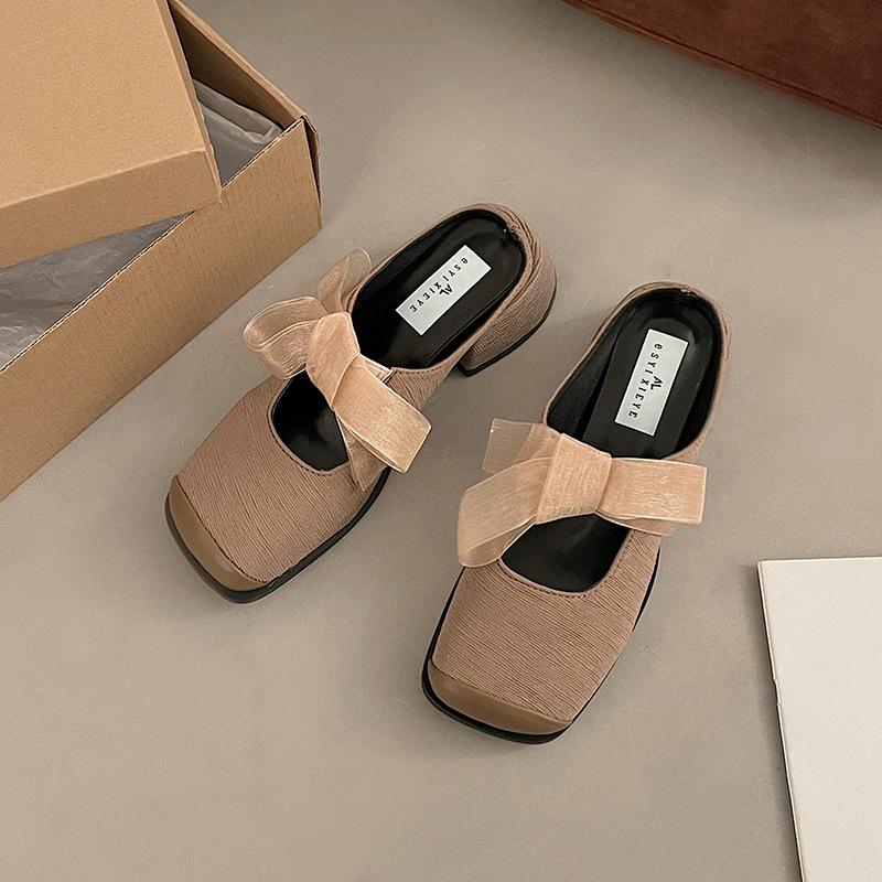 Ретро туфли-лодочки на толстом каблуке с сумкой на голову, женская верхняя одежда 2025 года, весна-лето, новые французские вечерние туфли-лодочки Мэри Джейн с бантом