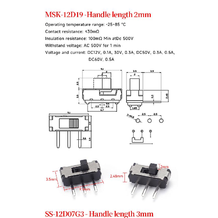 5 шт. Мини SPDT ползунковый переключатель ручка 3/5 мм MSS-22D18 SS-12D00 SK-22D07 MSK-12C02 SS-12F44 MSK23D19 - Электронные компоненты Переключатели4