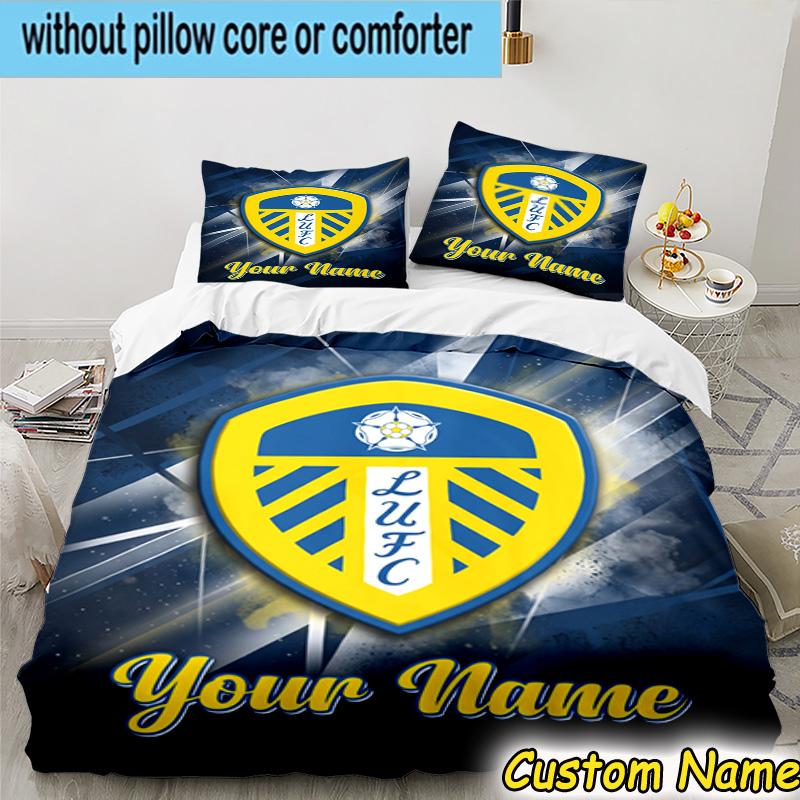 Custom Name Leeds United Bedding Set 3PCS Duvet Cover Closure Includes 1 Duvet Cover & 2 Pillowcases for All Seasons Bedroom Decor