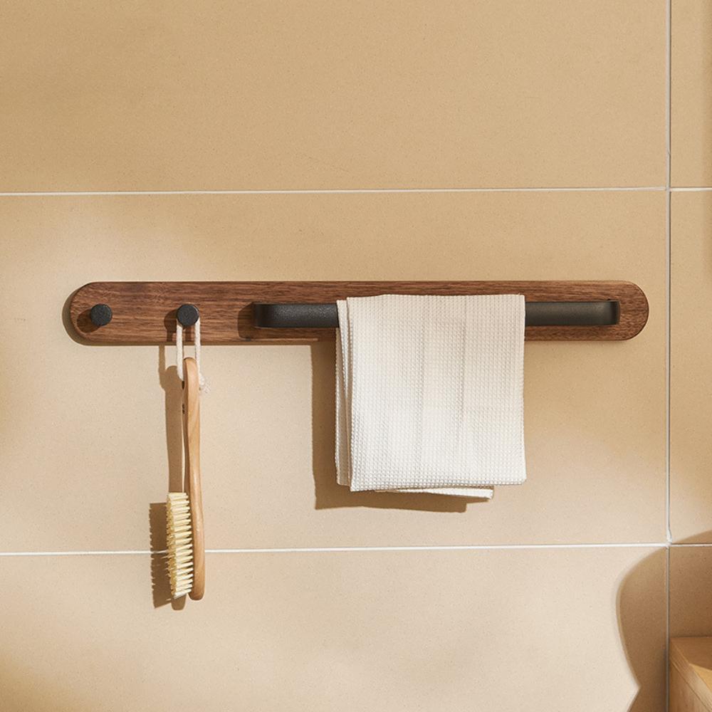 Вешалка для полотенец из орехового дерева с металлическим стержнем, настенная вешалка для полотенец, крючок для ванной комнаты
