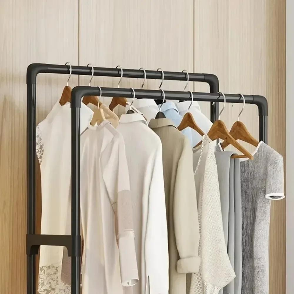 Simple Coat Rack Easy To Assemble Clothes Rack with Wheels PP Material Bedroom Storage Shelves Multi-layer Standing Furniture