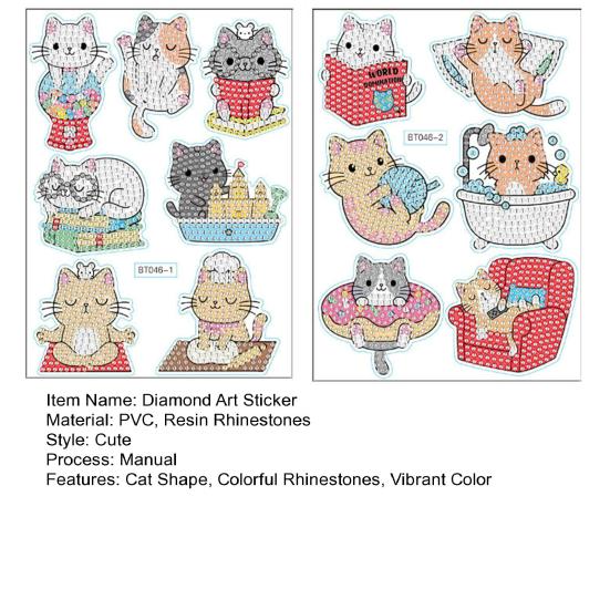 Набор наклеек со стразами в форме мультяшного кота, красочные стразы, яркий цвет, алмазный художественный комплект, подарок для ювелирных изделий