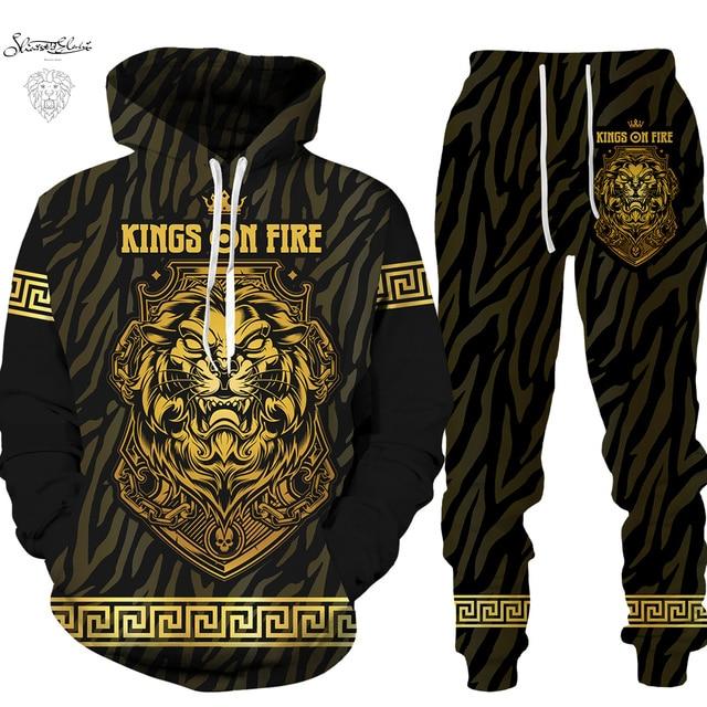 Animal 3D Print Men Hoodie Set Lion Brand Tracksuits Men Fashion Cool Hoodie Pants 2 Pcs Suit Personality Women Sweatershirt