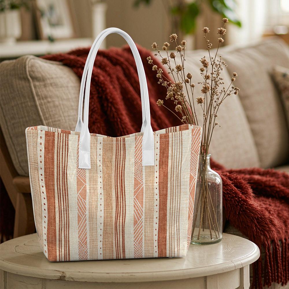 Vintage Stripe Tote Bag Casual Large Capacity Shoulder Handbag for Daily Commute Outdoor Shopping