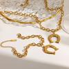 Trendy Coarse Chain 18k Gold Plated Stainless Steel Zircon Horseshoe U-Shape Pendant Collarbone Necklace Bracelet Jewelry Set