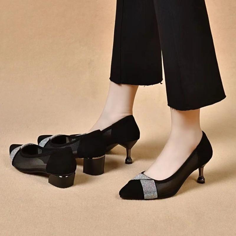 Женские туфли-лодочки осенние черные туфли женские модные кристальные туфли на высоком каблуке платье остроконечные изящные удобные туфли на низком каблуке сексуальные женские туфли на высоком каблуке