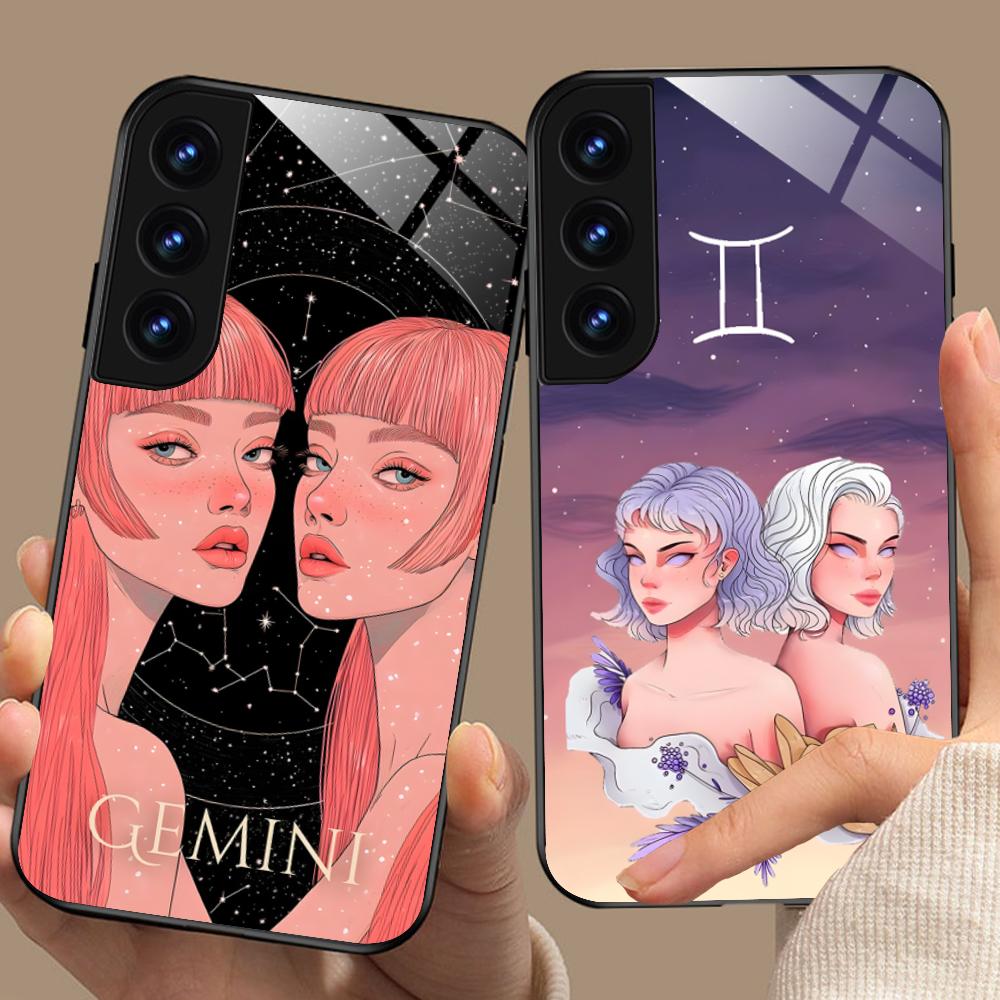 Чехол для мобильного телефона со знаком зодиака Близнецы для Samsung Galaxy S26 S25 S24 S23 S22 S21 S20 Note20 Plus FE Ultra Стеклянный Цветной Чехол