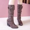 Women's High Boots Buckle Strap Knight Heels Riding Women Bottes Femme Size 43 Mid-calf Winter Rome Square Pu Leather K9