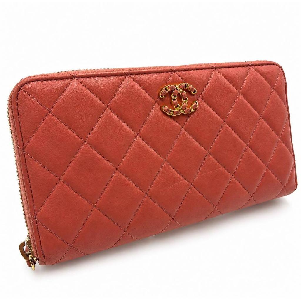 Used 【Beautiful Condition】CHANEL Matelass Round Zip Long Wallet Pink With Box