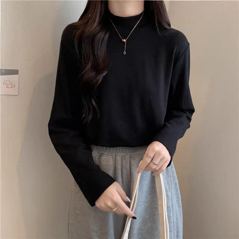 Женский осенне-зимний базовый топ с высоким воротником из немецкого бархата, приталенный, с длинным рукавом