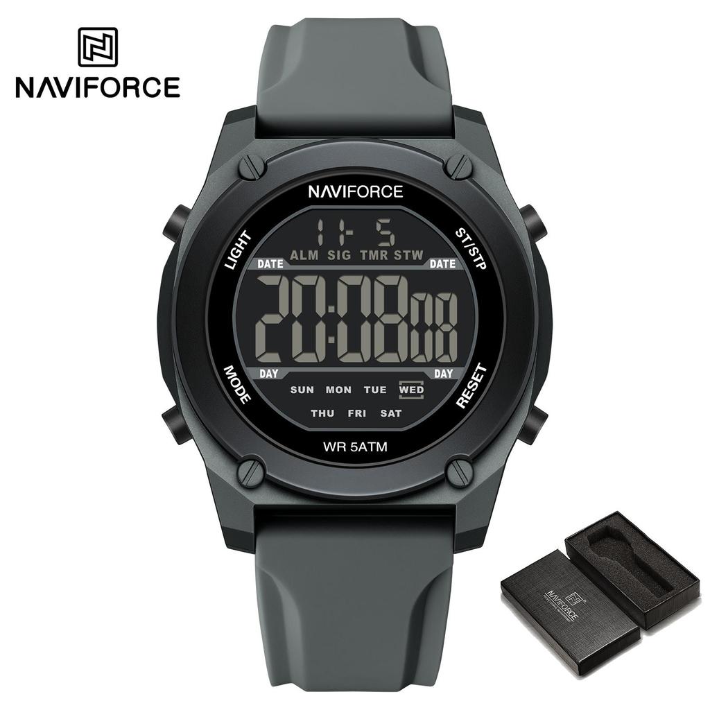 Naviforce Оригинальные мужские цифровые часы с ЖК-дисплеем, дата, календарь, секундомер, будильник, силиконовый ремешок, ночной узор, водонепроницаемые мужские часы NF7134