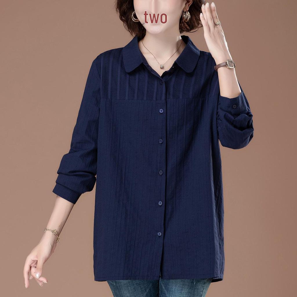 Женская блузка большого размера из чистого хлопка с отложным воротником - Мода ранней осени для мам среднего возраста