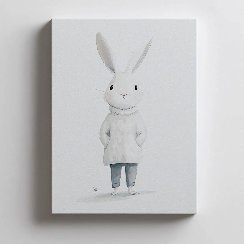 Plakat Uroczy Królik W Sweterku Plakat Uroczy Królik W Sweterku, 50X70 Cm, Bez Ramy, Płótno Premium Na Blejtramie