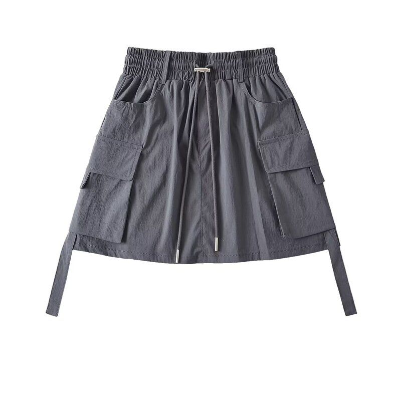 Fashion Style Summer New Fashion Trendy Easiest for Match Elastic Waist Drawstring Casual Fashion Tape Pocket Ribbon Suit Skirt