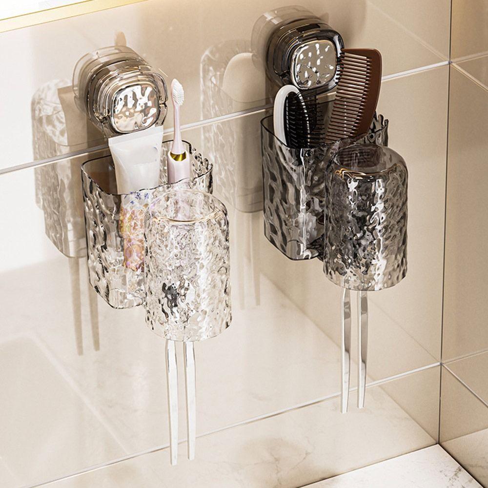 Wall Mounted Cup Storage Rack Suction Cup Install Toothpaste Shelf Rinsing Cup Holder  Bathroom