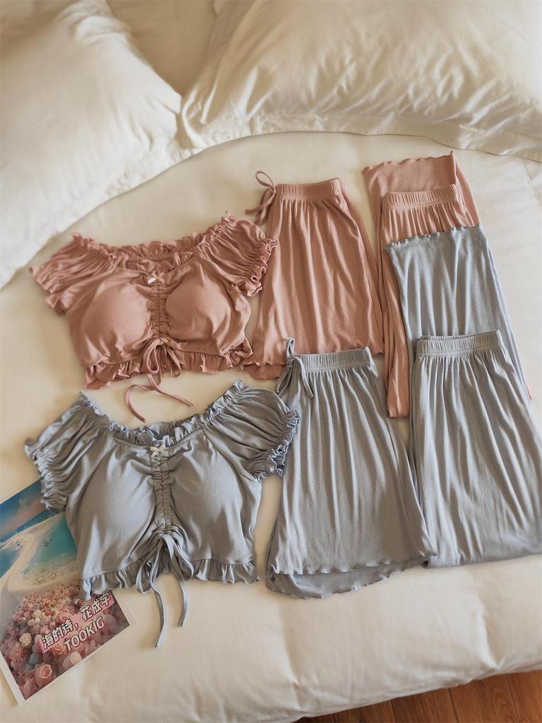 Женский летний комплект пижамы из модала с пышными рукавами и встроенными чашечками - Сексуальная домашняя одежда Pure Desire