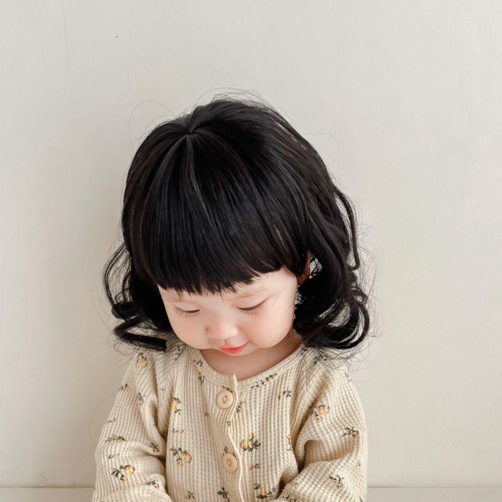 Photography Props Kids Decor Girls Toddler Neat Bang Long Straight Hair Short Bob Wig Baby Hair Wig