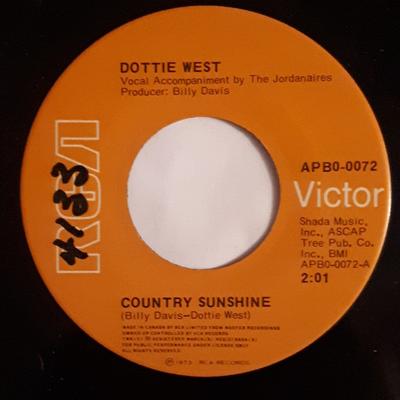 7-дюймовая пластинка DOTTIE WEST - Country Sunshine APB00072 RCA VICTOR 1973 Канада Кантри/Фолк Б/у