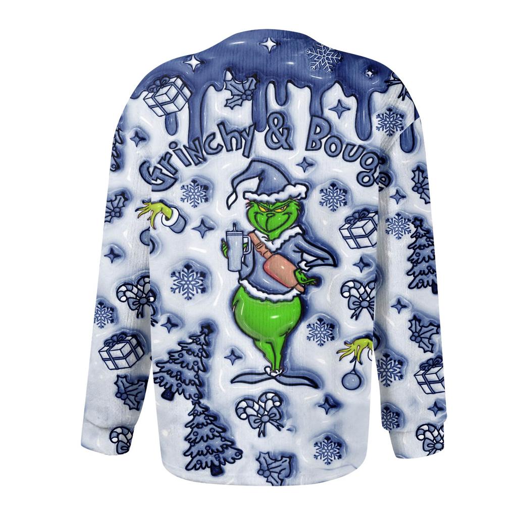 Women's Fashion Christmas Printed Long Sleeve Knitted Cardigan Button Down Jacket