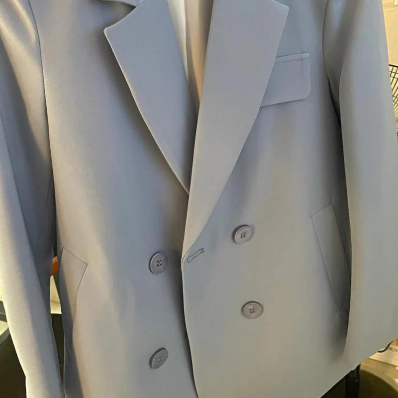 Хорошее качество корейский свободный модный женский костюм пальто двубортный пиджак с надрезом