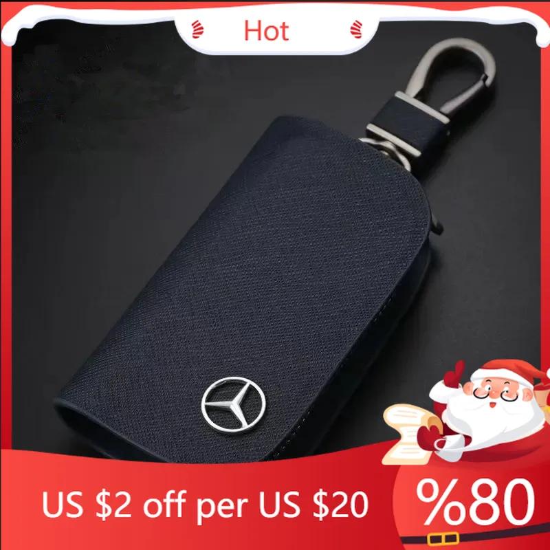 TXILC1 2025 Hot Leather Car Key Case Cross Pattern Car Key Cover Key Holder for Mercedes Benz New B/C/E Class A Class C200L GLC GLK CLA